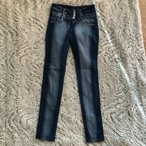 L'square Womens Stretch Belt Loop Skinny Blue Denim Jeans Size 1